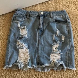 Distressed Denim Skirt